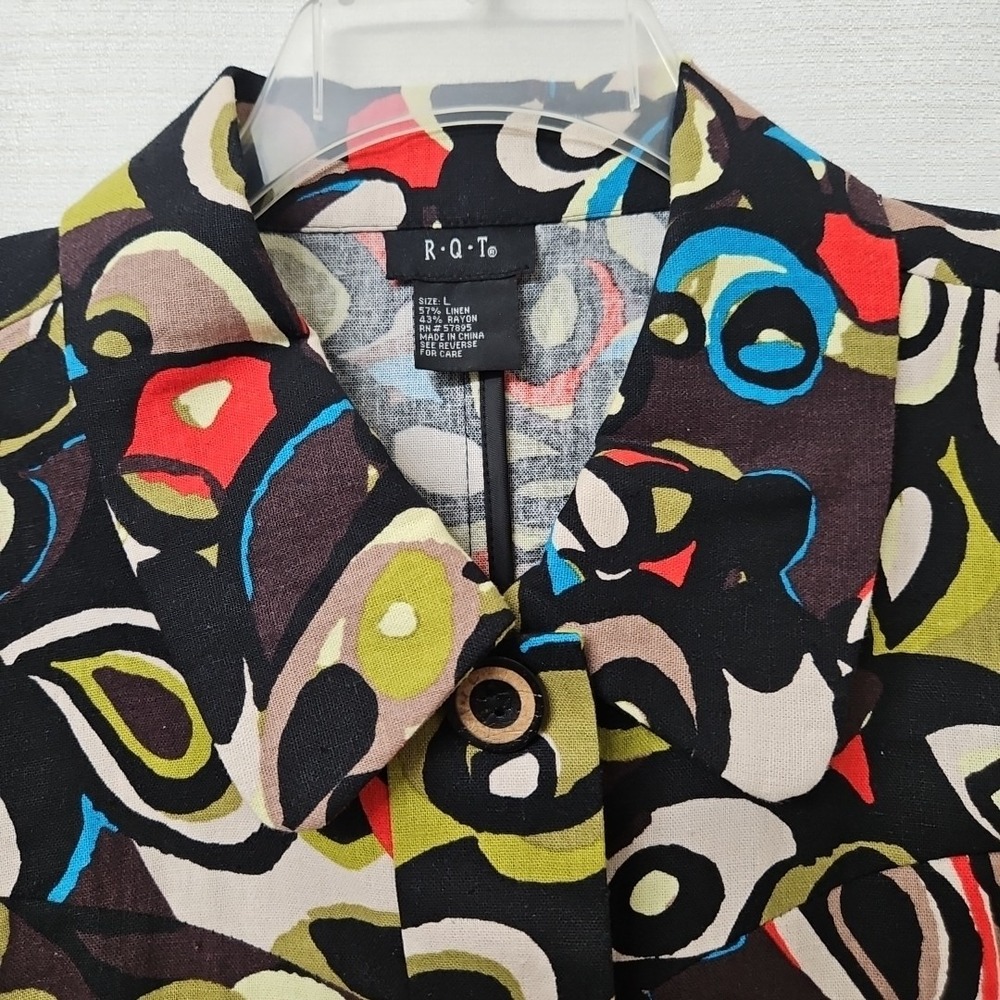 RQT Lightweight Linen Rayon Jacket Women's Sz Large Twee Artsy Hippie Retro - Picture 2 of 11